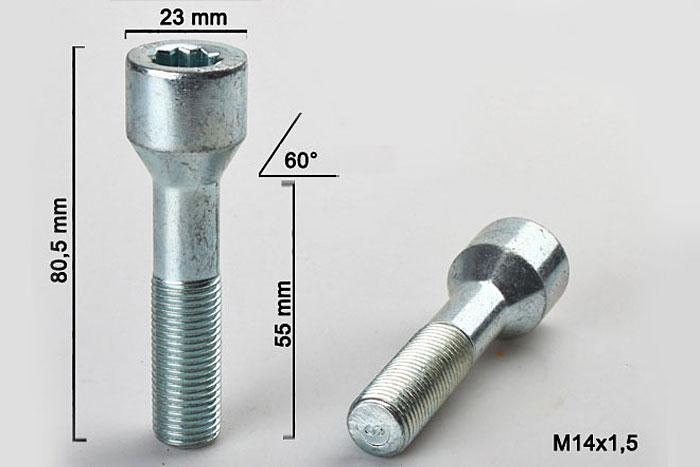M14x1,5, Wielbout conisch inbus, Draadlengte 55mm, 23mm kopdiameter
